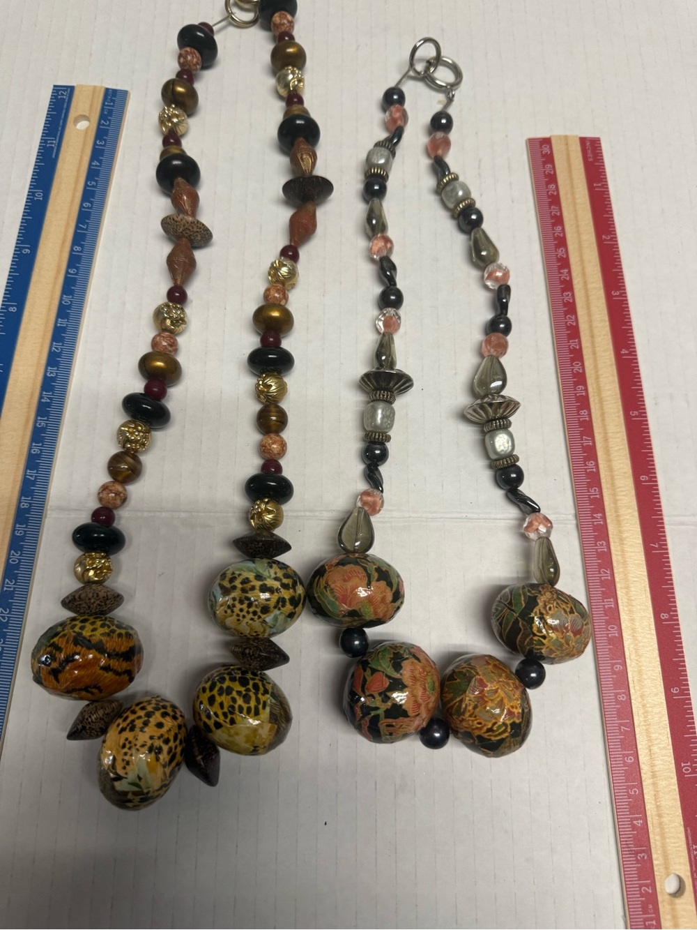 Handcrafted Multi-Bead Floral & Leopard Statement Necklace - Brown/Gold